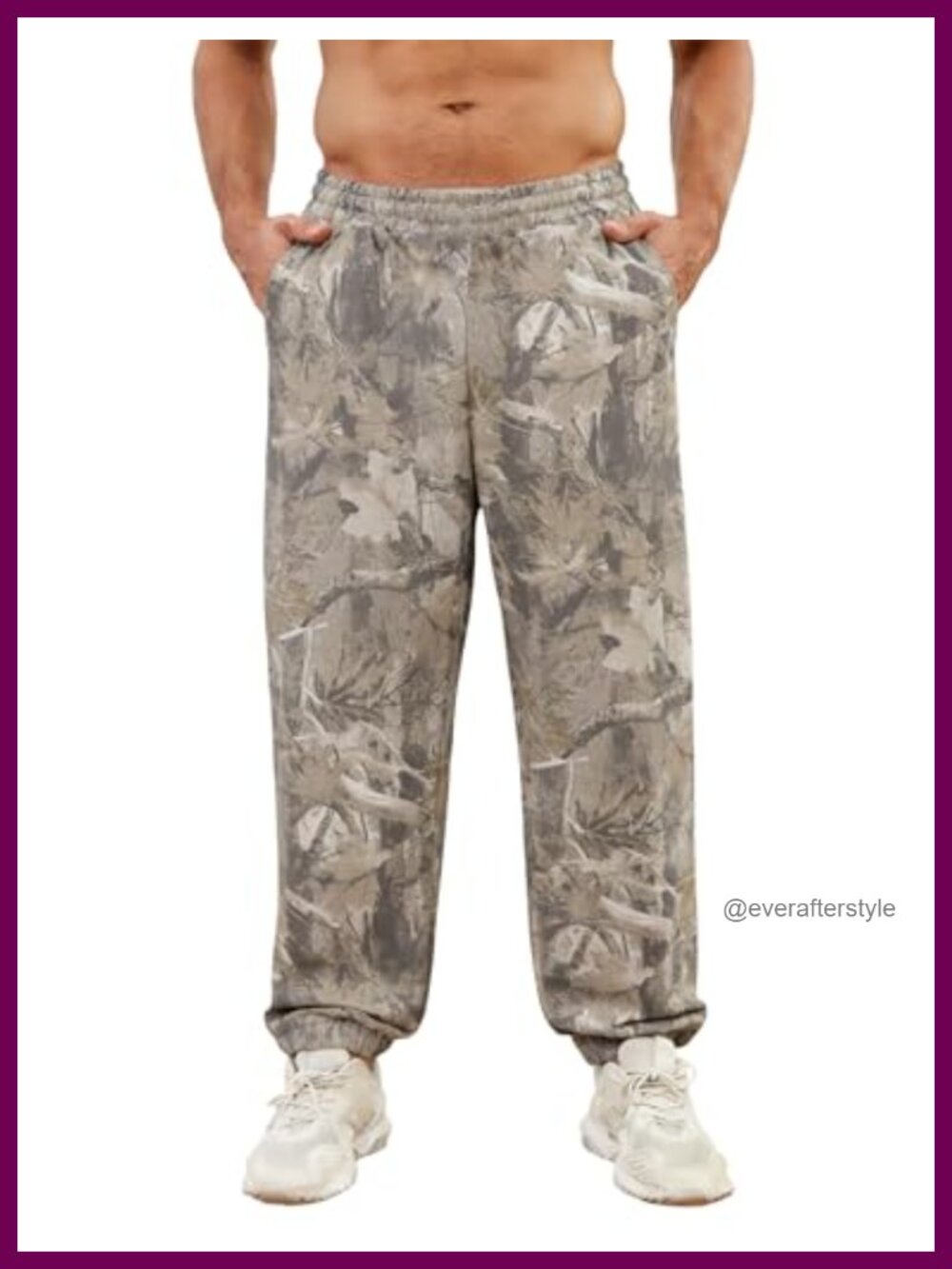 Men's Camo Fleece Cuffed Joggers Baggy Streetwear Sweatpants
